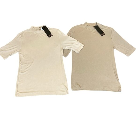 Bundle of 2: Truth By Republic Crew/Mock Neck Short Sleeve Tops M Beige #183K - Picture 1 of 12